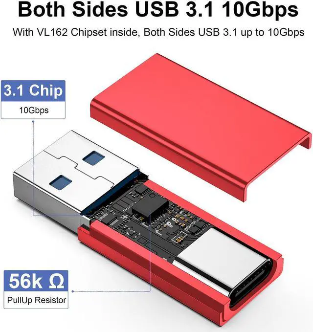Alt view image 3 of 6 - 10Gbps USB to USB C Adapter (2-Pack), RIITOP USB C Female to USB A Male Adaptor Charger Cable Converter, double side 10Gbps