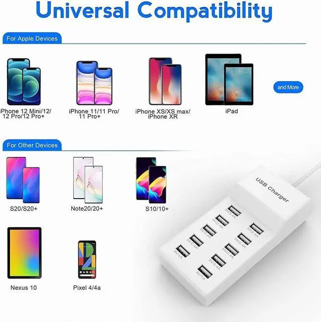 Alt view image 2 of 7 - USB Charger USB Wall Charger with Rapid Charging Auto Detect Technology Safety Guaranteed 10-Port Family-Sized Smart USB Ports for Multiple Devices Smart Phone Tablet Laptop Computer
