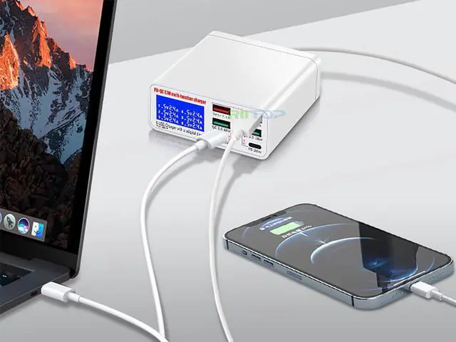 Alt view image 3 of 7 - RIITOP 87W 6 Port USB Charging Station, PowerPort 6 Multi USB Wall Charger with Digital Current Display+PD45W+QC3.0 for iPhone,iPad Pro/Air,Samsung,LG, Nexus, Nokia, Lumina, HTC, Pixel and More