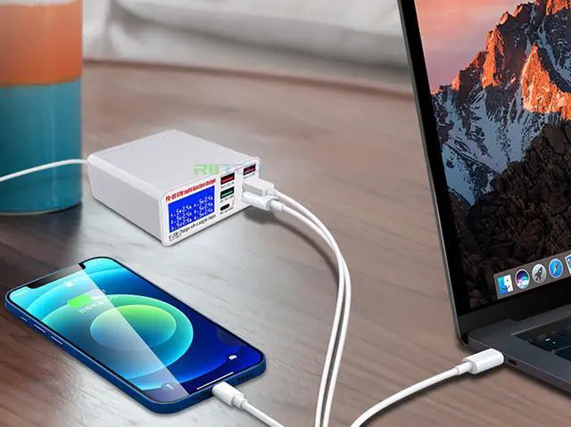 Alt view image 4 of 7 - RIITOP 87W 6 Port USB Charging Station, PowerPort 6 Multi USB Wall Charger with Digital Current Display+PD45W+QC3.0 for iPhone,iPad Pro/Air,Samsung,LG, Nexus, Nokia, Lumina, HTC, Pixel and More