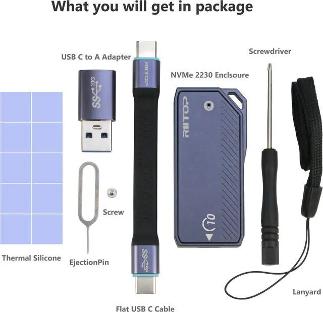 Alt view image 6 of 6 - M.2 2230 Enclsoure 10Gbps, RIITOP Small M.2 NVMe to USB-C Reader with Aluminum Case for Both (M Key) NVMe and (B+M Key) SATA SSD only in Size 22x30mm