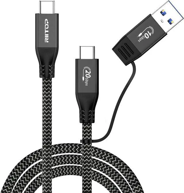 Main image of RIITOP USB 3.2 C to C Cable [20Gbps, 3.3ft], Braided 2IN1 USB 3.2 Gen2 Type-C Cable with C-A Adapter Support 4K 60Hz Video Output, PD 100W