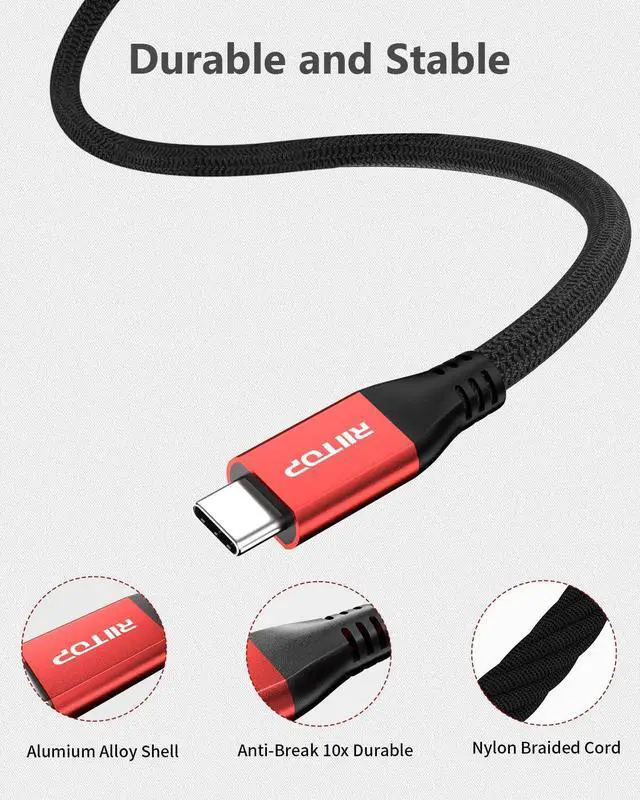 Alt view image 6 of 7 - RIITOP 240W USB4 Cable [40Gbps, 3.3ft], USB 4 Video Cable Compatible with Thunderbolt 4/3 Support 8K Video, 240W PD 3.1 Charging for MacBook, XPS, Surface Pro, Display Monitor eGPU