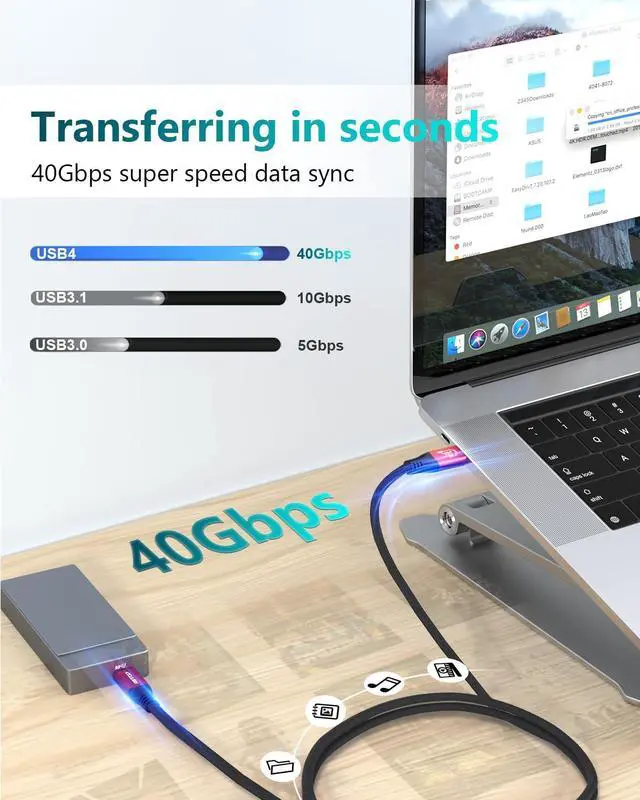 Alt view image 2 of 7 - RIITOP 240W USB4 Cable [40Gbps, 3.3ft], USB 4 Video Cable Compatible with Thunderbolt 4/3 Support 8K Video, 240W PD 3.1 Charging for MacBook, XPS, Surface Pro, Display Monitor eGPU