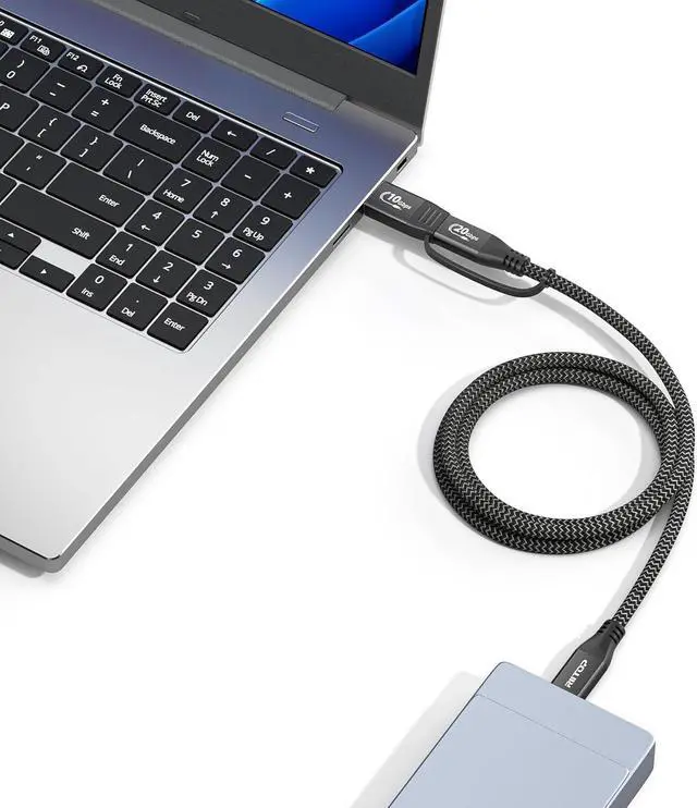 Alt view image 3 of 7 - RIITOP USB 3.2 C to C Cable [20Gbps, 3.3ft], Braided 2IN1 USB 3.2 Gen2 Type-C Cable with C-A Adapter Support 4K 60Hz Video Output, PD 100W