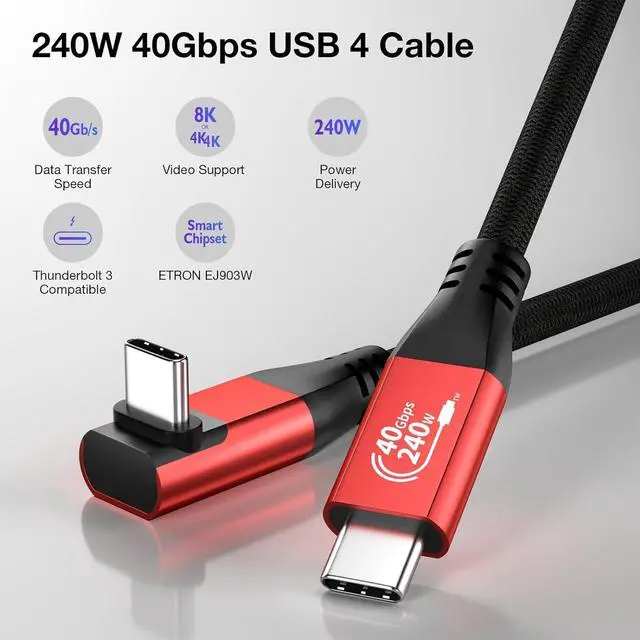 Alt view image 2 of 7 - RIITOP 240W USB4 Cable Right Angled, USB C to USB C Cable Fast Charging Compatible Thunderbolt 4/3 Cable, Support 8K/6K@60Hz & 40Gbps Data Transfer for MacBook Pro/Air Samsung S22 eGPU Docking 3.3FT