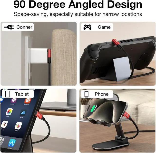 Alt view image 3 of 7 - RIITOP 240W USB4 Cable Right Angled, USB C to USB C Cable Fast Charging Compatible Thunderbolt 4/3 Cable, Support 8K/6K@60Hz & 40Gbps Data Transfer for MacBook Pro/Air Samsung S22 eGPU Docking 3.3FT