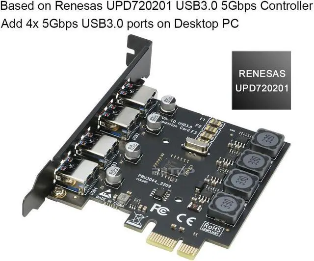 Alt view image 3 of 5 - 4 Ports USB 3.0 PCIe Card Adapter Super Speed 5Gbps, PCI Express x1 Expansion USB3.0 Card for Windows 11/10/8.1/8/7/Vista/XP/Server