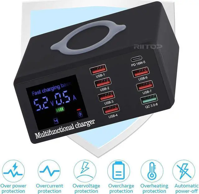 Alt view image 7 of 7 - USB Charging Station 100w 8-Port USB C Charging Station, Charging Station for Multiple Devices Apple, Compatible with Various Brands of Mobile Phones, Etc