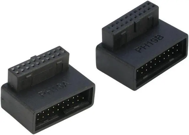 Main image of Right Angled USB 3.0 20-pin Male to Female Extension Adapter, Desktop Motherboard 90 Degree Angled USB 3.0 19-Pin Motherboard Internal Header-Black 2Pack