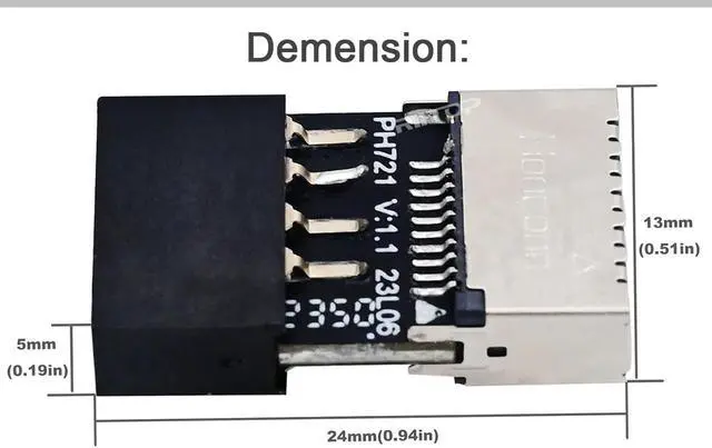 Alt view image 5 of 6 - RIITOP USB 2.0 to USB 3.2 Gen 1 Header Extension Adapter for Mainboard with Type E Key-A Female Front Panel Socket to 9 Pin Header Internal Conversion Adapter