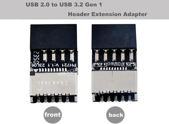 Alt view image 6 of 6 - RIITOP USB 2.0 to USB 3.2 Gen 1 Header Extension Adapter for Mainboard with Type E Key-A Female Front Panel Socket to 9 Pin Header Internal Conversion Adapter