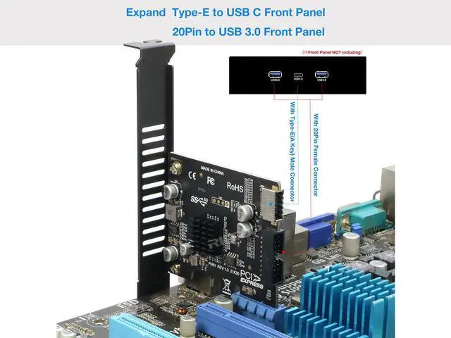Alt view image 3 of 7 - PCI-E 1X to USB 3.2 GEN1 5Gbps 20pin Front Panel Header (to Type-c Front Panel Header) + USB 3.0 19Pin Socket Expansion Card,Type-E Internal 20-pin Front Panel Connector Riser Card