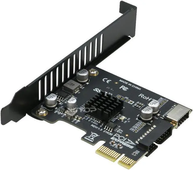 Main image of PCI-E 1X to USB 3.2 GEN1 5Gbps 20pin Type-E Front Panel Socket + USB 3.0 19Pin Socket Expansion Card,Type-E Internal 20-pin Front Panel Connector Riser Card