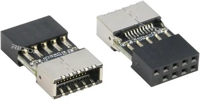 Main image of RIITOP USB 2.0 to USB 3.2 Gen 1 Header Extension Adapter for Mainboard with Type E Key-A Female Front Panel Socket to 9 Pin Header Internal Conversion Adapter 2 Pack