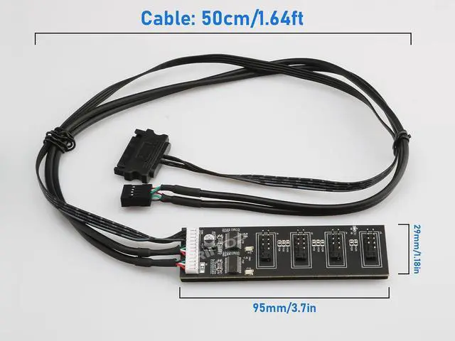 Alt view image 6 of 6 - 9Pin USB Header Splitter with SATA Power Cable, 4 Internal USB 2.0 Ports, Internal USB Hub Extension USB 2.0 Splitter Connector for Motherboard, Adapter for CPU, WiFi Receiver, Fans, and RGB Light