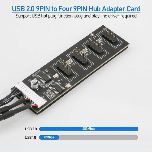 Alt view image 3 of 6 - 9Pin USB Header Splitter with SATA Power Cable, 4 Internal USB 2.0 Ports, Internal USB Hub Extension USB 2.0 Splitter Connector for Motherboard, Adapter for CPU, WiFi Receiver, Fans, and RGB Light