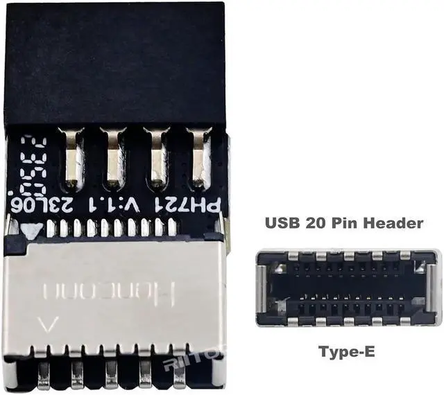 Alt view image 6 of 7 - USB 9pin to Type-E Key-A  Female Internal Adapter, USB 2.0 9pin to USB 3.1 Type E Front Panel Socket Header