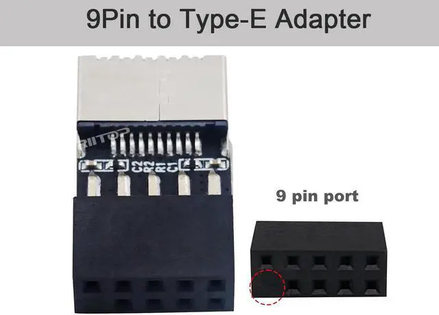 Alt view image 4 of 7 - USB 9pin to Type-E Key-A  Female Internal Adapter, USB 2.0 9pin to USB 3.1 Type E Front Panel Socket Header