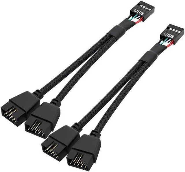 Main image of Motherboard 9pin USB2.0 to Dual 9pin Extension Cable, 9pin to 2 * 9pin Splitter Cable Cord, Motherboard USB 9Pin Header Cable, Black [2Pack]