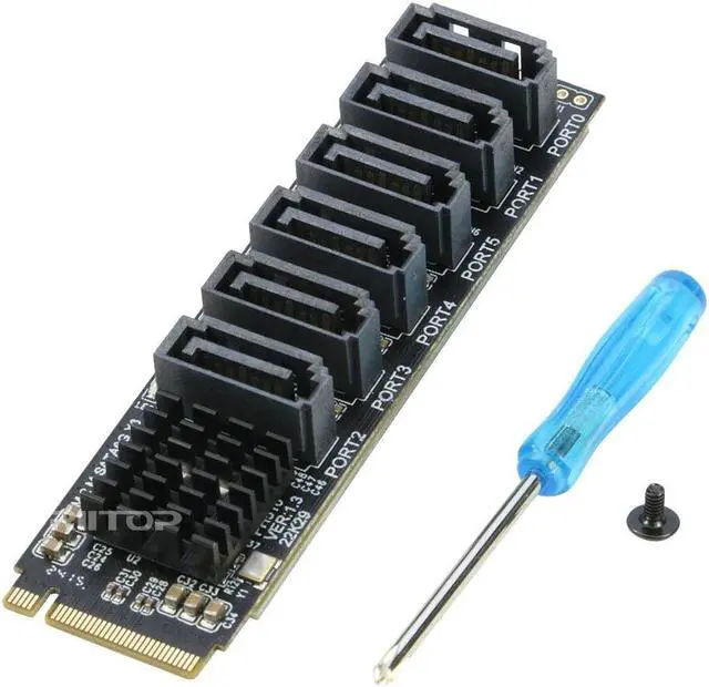 Alt view image 6 of 6 - RIITOP M.2 PCIe M Key to SATA 6G Adapter Card 6 Ports, NVMe to 6x SATA 6Gbps Expansion Adapter Card for Desktop PC Computer, ASM1166 6Gbps with Smart Indicator, Support Soft Raid