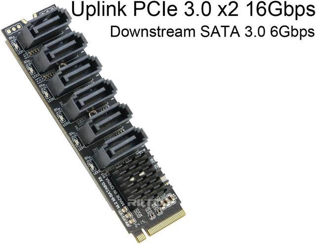 Alt view image 5 of 6 - RIITOP M.2 PCIe M Key to SATA 6G Adapter Card 6 Ports, NVMe to 6x SATA 6Gbps Expansion Adapter Card for Desktop PC Computer, ASM1166 6Gbps with Smart Indicator, Support Soft Raid