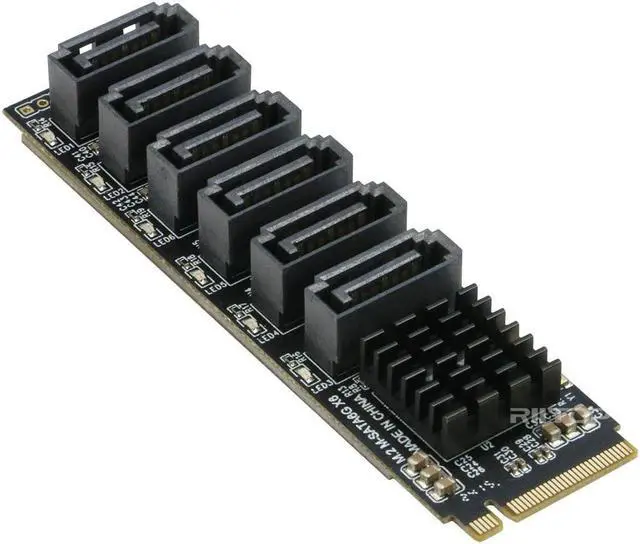 Main image of NVMe M.2 to 6 Sata Adapter Card, Internal 6 Port SATA III 6GB/s M.2 M-Key NVMe to SATA Adapter for Desktop PC Support PM for SSD and HDD