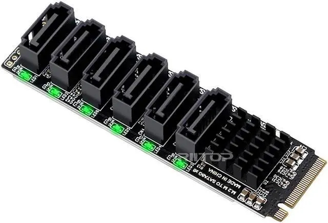 Alt view image 5 of 6 - NVMe M.2 to 6 Sata Adapter Card, Internal 6 Port SATA III 6GB/s M.2 M-Key NVMe to SATA Adapter for Desktop PC Support PM for SSD and HDD