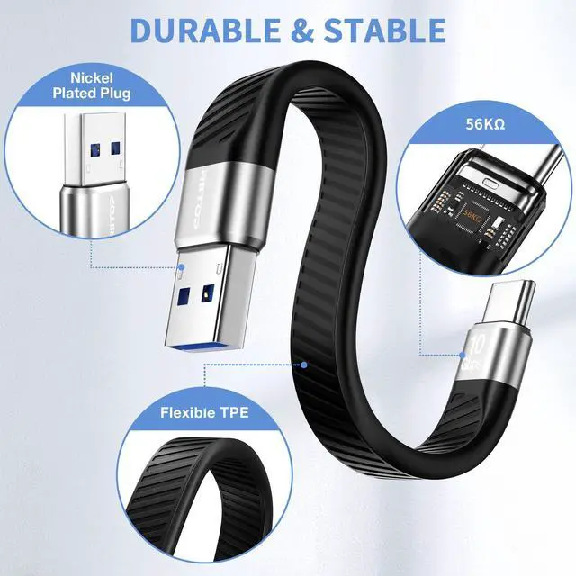 Alt view image 6 of 7 - Short USB C Cable 10Gbps, RIITOP USB-C 3.2 Gen 2 to USB-A Android Auto Cable, 60W USB A to C Fast Charging Cable Type C for USB C External SSD MacBook Pro iPad S21 5.5inch