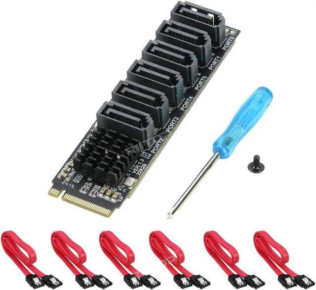 Alt view image 7 of 7 - M.2 NVMe to SATA 3.0 Adapter Card, M.2 M EKY PCIE3.0 to SATA 6 Port Adapter Card, ASM1166 6Gbps , Come with 6x SATA3.0 Cable