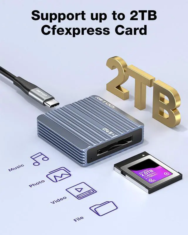 Alt view image 2 of 7 - CFexpress Type B Card Reader with USB 3.2 (Gen 2) 10Gbps, RIITOP USB-C&USB-A 2-in-1 Type B CFexpress Adapter, Compatible with Windows/Mac/Linux/Android(Not for XQD Card)