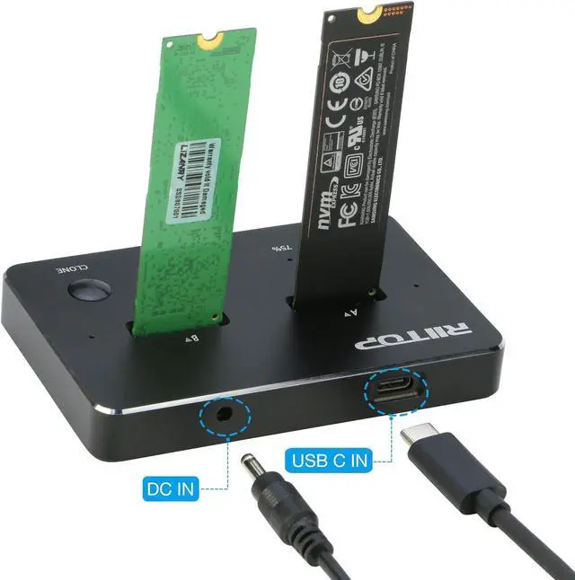 Alt view image 5 of 7 - RIITOP M.2 NVMe Duplicator, Dual-Bay Offline Clone NVME SSD Cloner Docking Station, USB3.2 Gen2 10Gbps USB-C M.2 Cloner for SSD Size 2230/2242/2260/2280/22110 mm
