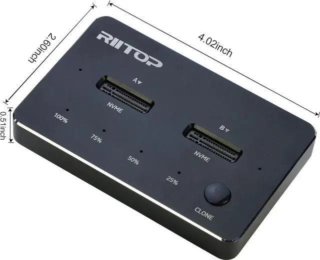 Alt view image 6 of 7 - RIITOP M.2 NVMe Duplicator, Dual-Bay Offline Clone NVME SSD Cloner Docking Station, USB3.2 Gen2 10Gbps USB-C M.2 Cloner for SSD Size 2230/2242/2260/2280/22110 mm