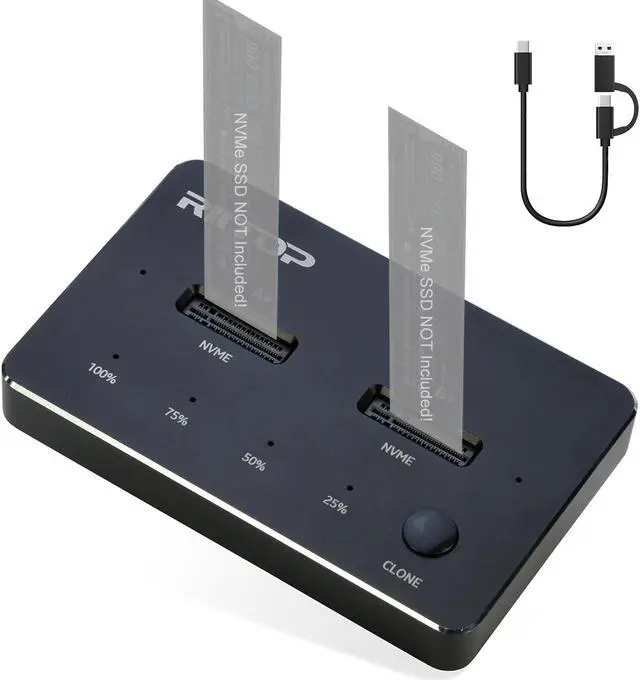 Main image of RIITOP M.2 NVMe Duplicator, Dual-Bay Offline Clone NVME SSD Cloner Docking Station, USB3.2 Gen2 10Gbps USB-C M.2 Cloner for SSD Size 2230/2242/2260/2280/22110 mm