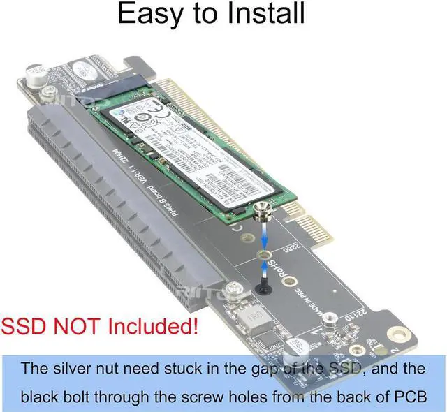 Alt view image 5 of 7 - Dual NVMe to PCIe Adapter, RIITOP PCIe 4.0 X16 to Dual NVMe and 1x More PCIe x16 (x8 Signal) Adapter for 22110/2280/2260/2242/2230 M.2 NVMe SSD (PCI-e Bifurcation Required)