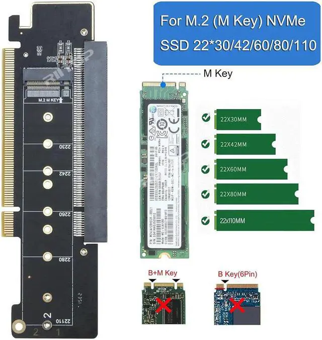 Alt view image 2 of 7 - Dual NVMe to PCIe Adapter, RIITOP PCIe 4.0 X16 to Dual NVMe and 1x More PCIe x16 (x8 Signal) Adapter for 22110/2280/2260/2242/2230 M.2 NVMe SSD (PCI-e Bifurcation Required)