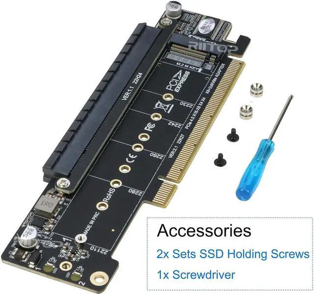 Alt view image 7 of 7 - Dual NVMe to PCIe Adapter, RIITOP PCIe 4.0 X16 to Dual NVMe and 1x More PCIe x16 (x8 Signal) Adapter for 22110/2280/2260/2242/2230 M.2 NVMe SSD (PCI-e Bifurcation Required)