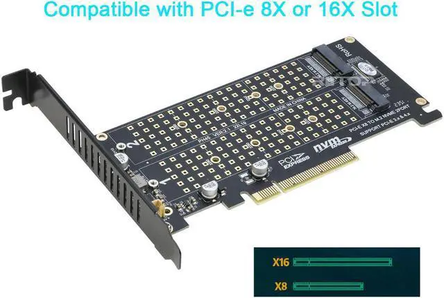 Alt view image 3 of 7 - Dual M.2 NVME PCIE Adapter Card, 2 x 32Gbps Full Speed PCIE 3.0 PCIE 4.0 X16 Expansion Card, M.2 SSD PCIE X8 M Key Hard Drive Converter Reader Express Adapter