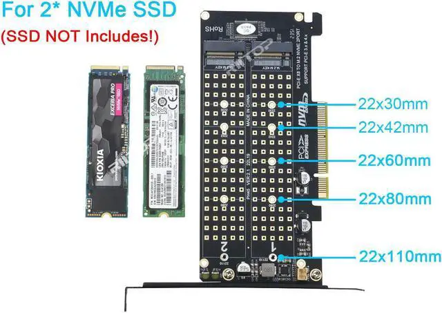Alt view image 2 of 7 - Dual M.2 NVME PCIE Adapter Card, 2 x 32Gbps Full Speed PCIE 3.0 PCIE 4.0 X16 Expansion Card, M.2 SSD PCIE X8 M Key Hard Drive Converter Reader Express Adapter