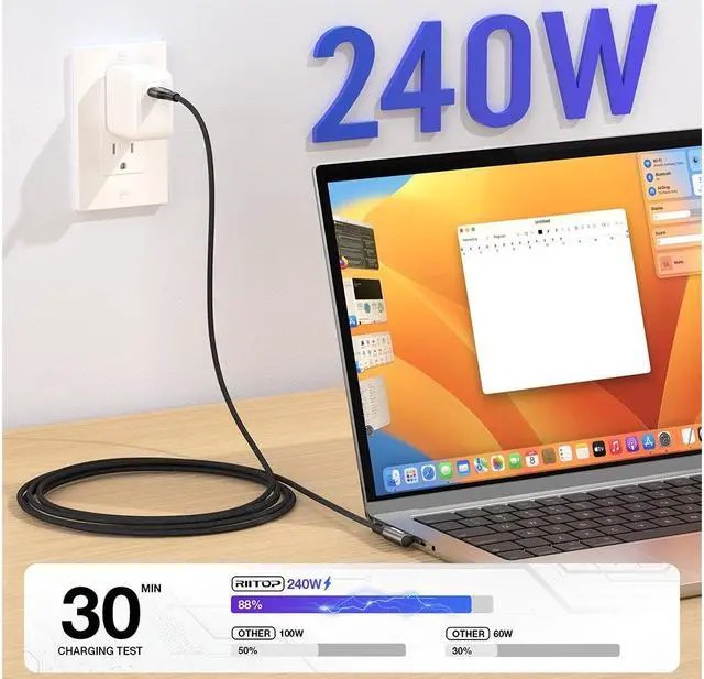 Alt view image 4 of 7 - RIITOP USB C Cable (2Pack), 240W 6.6 ft Braided USB C to USB C Cord, Type C Charger Fast Charging Cable for iPhone 15/15 Pro/15 Plus/15 Pro Max, MacBook Pro, iPad Pro, iPad Air 4, Galaxy S23, and More