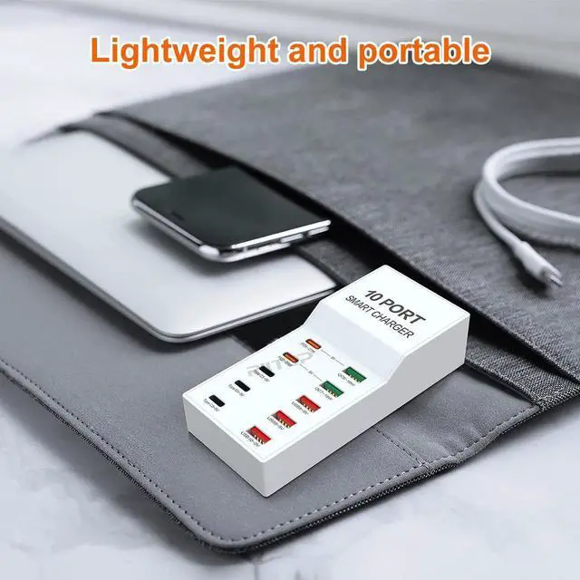 Alt view image 6 of 7 - USB Wall Charger Block, 72W 10-Ports Charging Station Multiple Desktop USB C Charger with Fast PD QC for iPhone 15/14/13/13pro max 12/12/12 Mini/12Pro/12Pro, Tablet PC, Smartphone (5*USB-C, 5*USB-A)