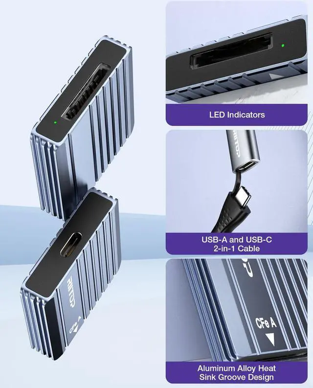 Alt view image 5 of 7 - CFexpress Type A Card Reader with USB 3.2 (Gen 2) 10Gbps, USB-C&USB-A 2-in-1 Type A CFexpress Card Reader Adapter, Compatible with Windows/Mac/Linux/Android