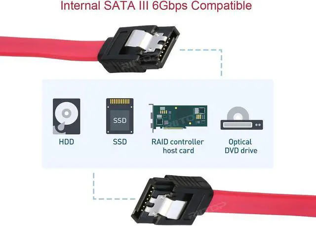 Alt view image 5 of 6 - RIITOP SATA III (6 Gbit/s) Straight Data Cable with Locking Latch for HDD/SSD/CD and DVD Drives (4 Pack 20 Inch) in Red