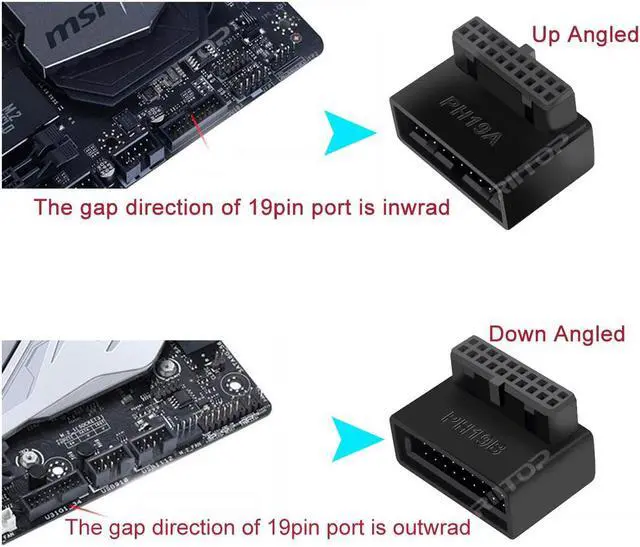 Alt view image 2 of 6 - Right Angled USB 3.0 20-pin Male to Female Extension Adapter, Desktop Motherboard 90 Degree Angled USB 3.0 19-Pin Motherboard Internal Header-Black 2Pack