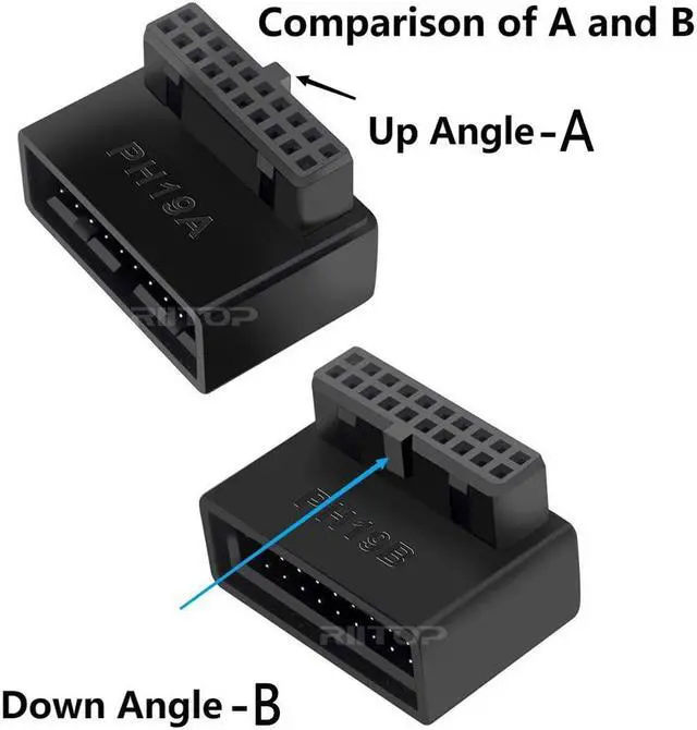 Alt view image 4 of 7 - RIITOP Right Angled USB 3.0 20 pin Male to Female Extension Adapter Converter, Desktop Motherboard 90 Degree Angled USB 3.0 19 Pin Internal Header -Black 2PCS