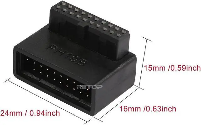 Alt view image 5 of 7 - RIITOP Right Angled USB 3.0 20 pin Male to Female Extension Adapter Converter, Desktop Motherboard 90 Degree Angled USB 3.0 19 Pin Internal Header -Black 2PCS