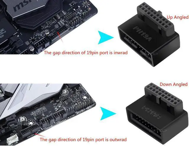 Alt view image 2 of 7 - RIITOP Right Angled USB 3.0 20 pin Male to Female Extension Adapter Converter, Desktop Motherboard 90 Degree Angled USB 3.0 19 Pin Internal Header -Black 2PCS