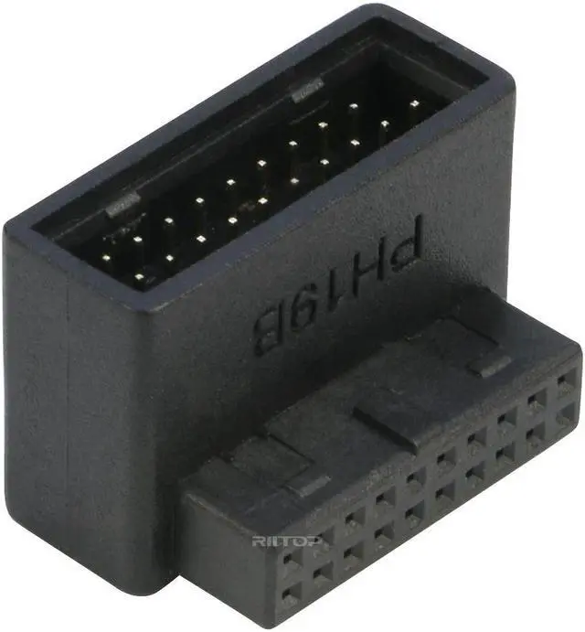 Alt view image 7 of 7 - RIITOP Right Angled USB 3.0 20 pin Male to Female Extension Adapter Converter, Desktop Motherboard 90 Degree Angled USB 3.0 19 Pin Internal Header -Black 2PCS