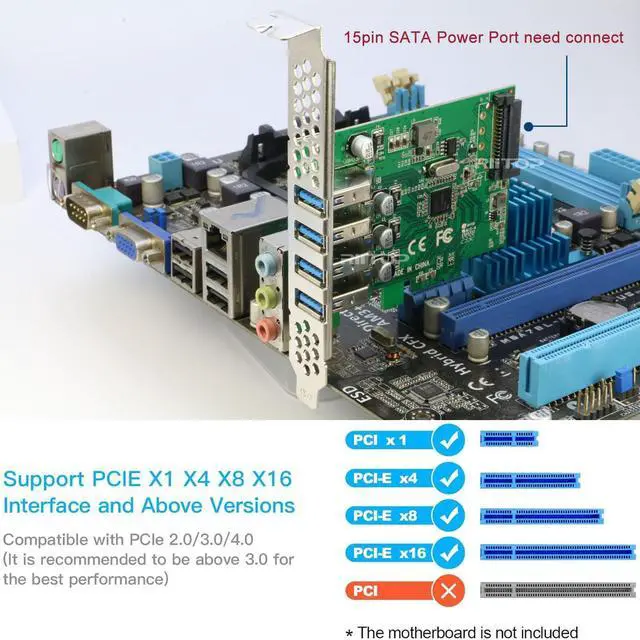 Alt view image 4 of 6 - 4 Port USB 3.0 PCIe Card 5Gpbs, RIITOP PCI-e to USB3.0 Expansion Adapter Card Controller, Low Profile Bracket, for Windows 11, 10, 8.x, 7, Vista, XP Desktop PCs