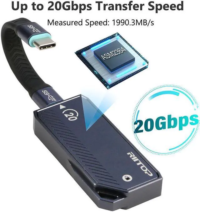 Alt view image 3 of 7 - RIITOP 2230 SSD Enclosure, M.2 NVMe SSD Enclosure, 20Gbps USB-C 3.2, Supports M.2 M Key & B+M Key Size 2230mm External SSD Drive Enclosure